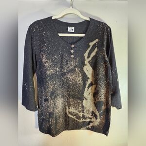 Brilliant Stranger Ganesh Himal 100% Cotton Bleach Paint Shirt 3/4 Sleeves Sz M